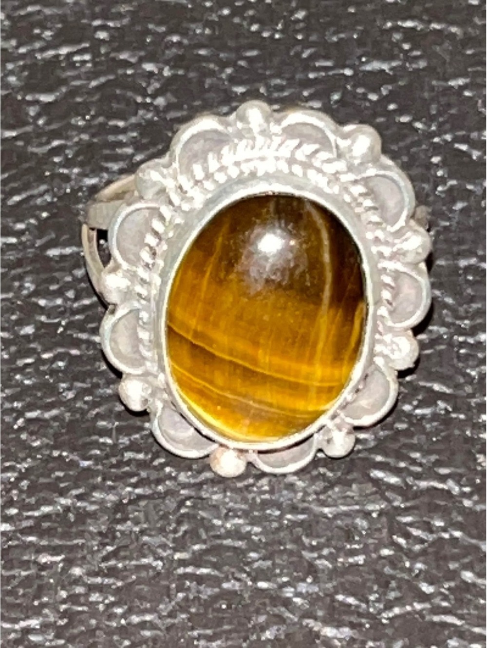 Navajo handmade tigers eyesterling silver cluster ring size 8.5